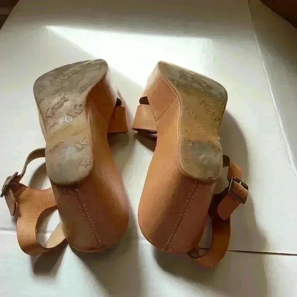 Korks by kork-ease Brown Leather Sandal Chunky Heel Clogs Size 7
